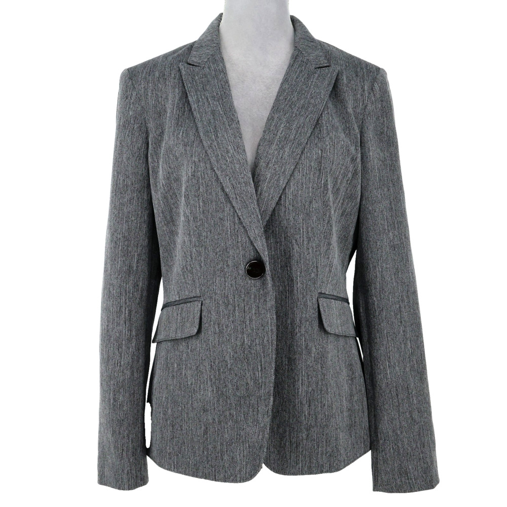 Emily Jacket Womens 10 Gray Herringbone Lined Blazer Pockets Career Preppy